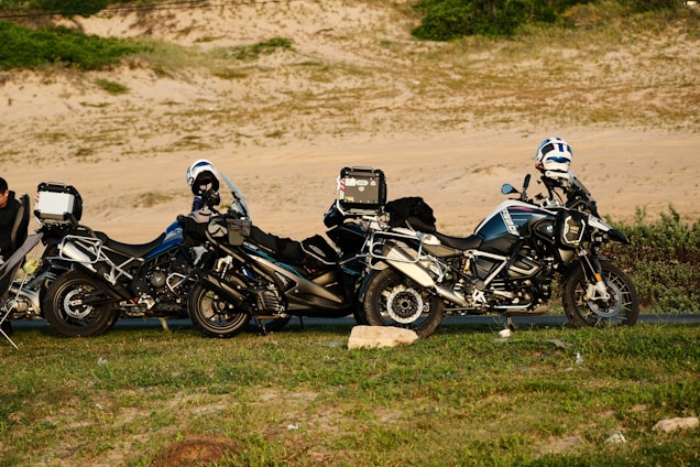 A group of motorcycles parked next to each other