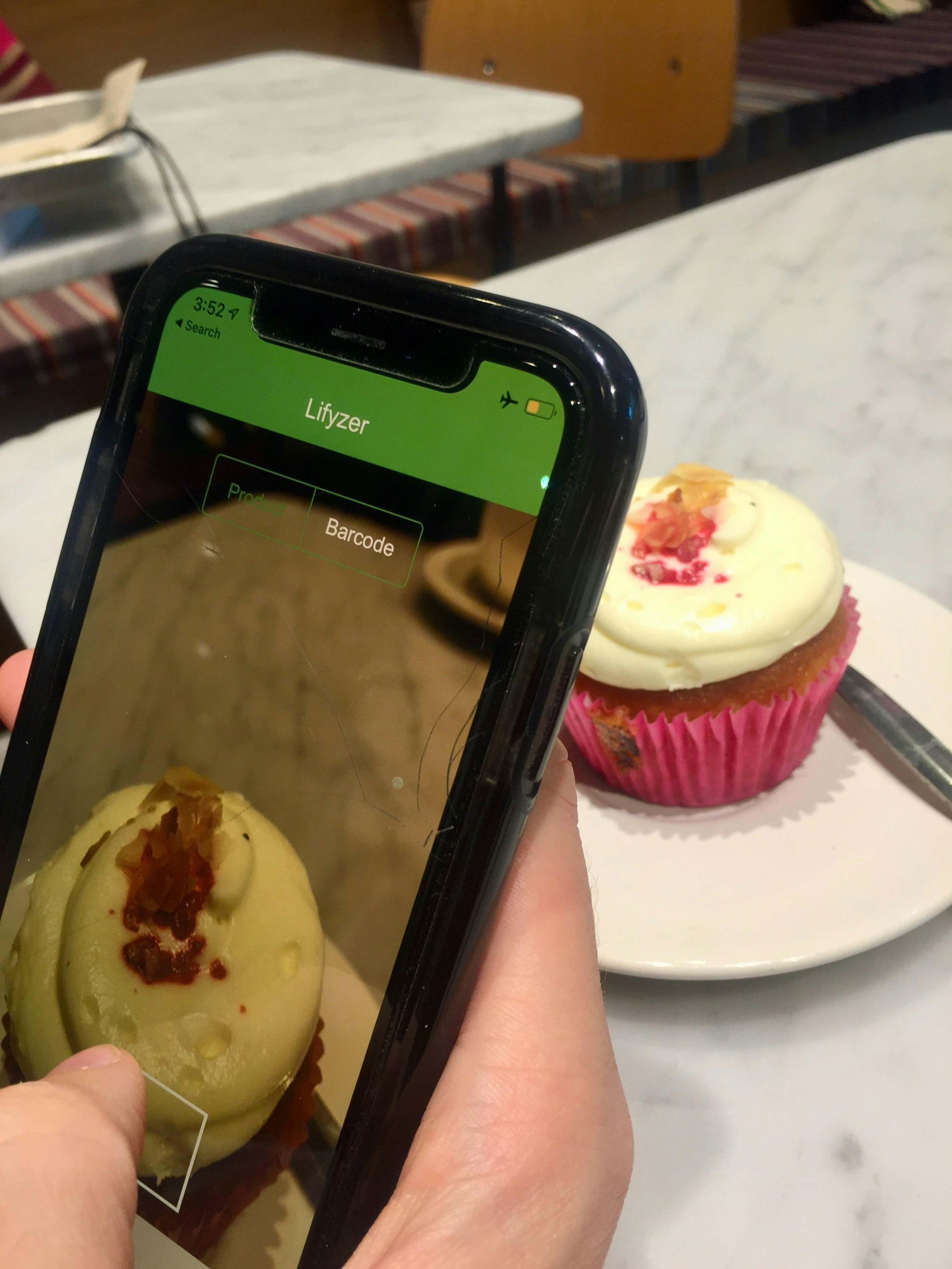Chef Pepe AI analyzing a colorful meal bowl — phone screen showing ingredient identification overlay with green scanning lines