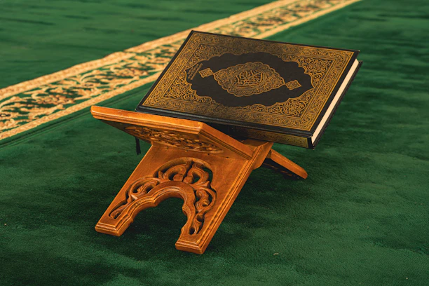 A small wooden stand with a book on top of it
