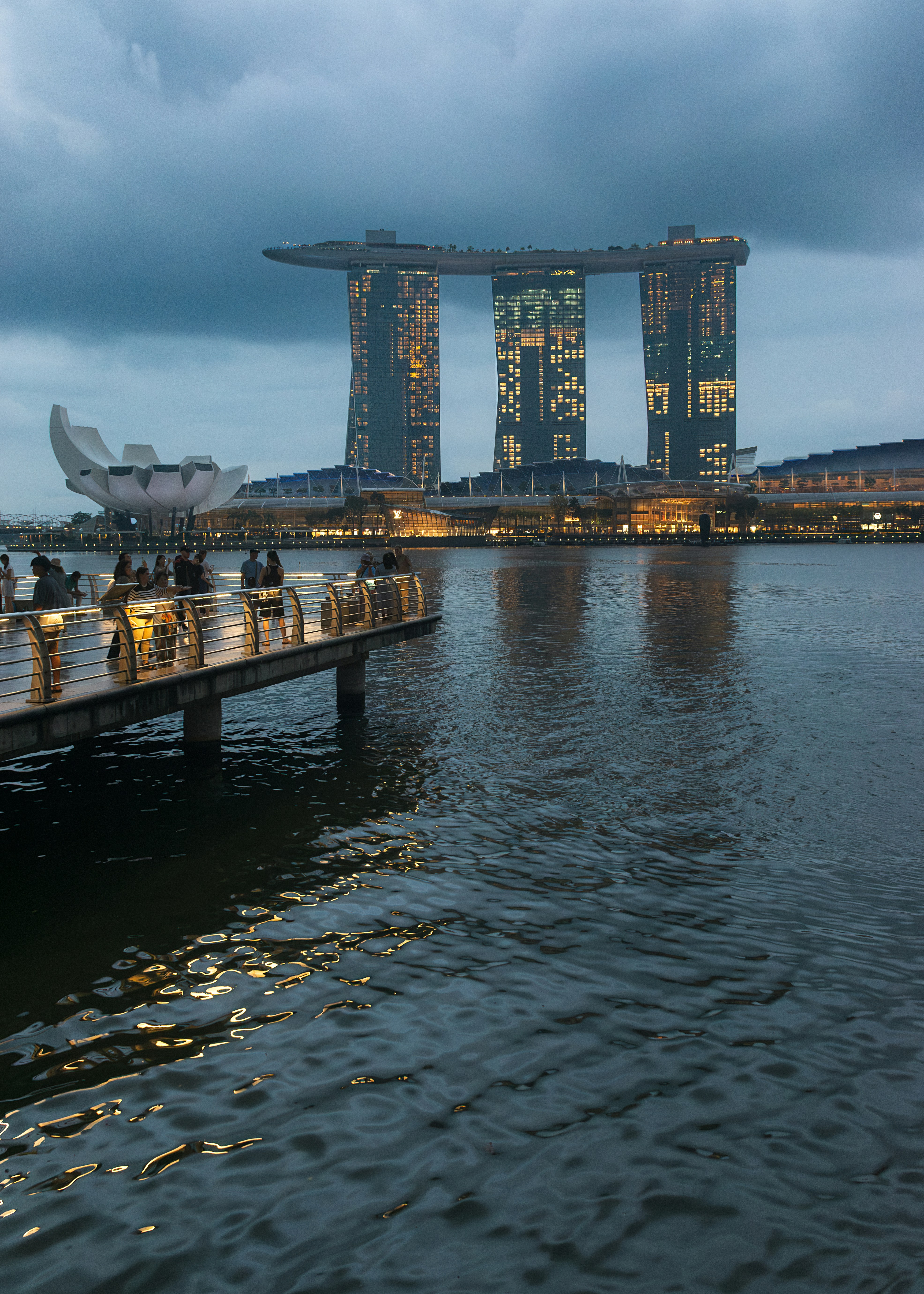 A large body of water next to a large city