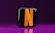A black and orange letter n on a purple background
