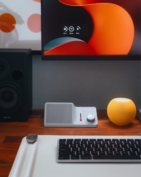 A desktop computer sitting on top of a wooden desk