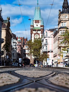 A train track in the middle of a city