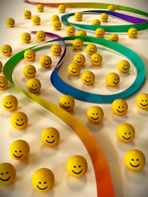 A bunch of smiley faces on a white surface