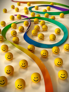 A bunch of smiley faces on a white surface