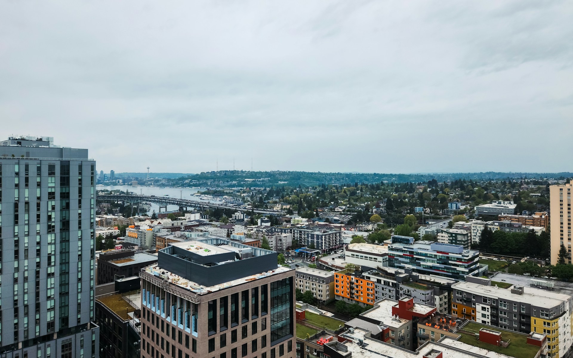 A view of a city from the top of a building