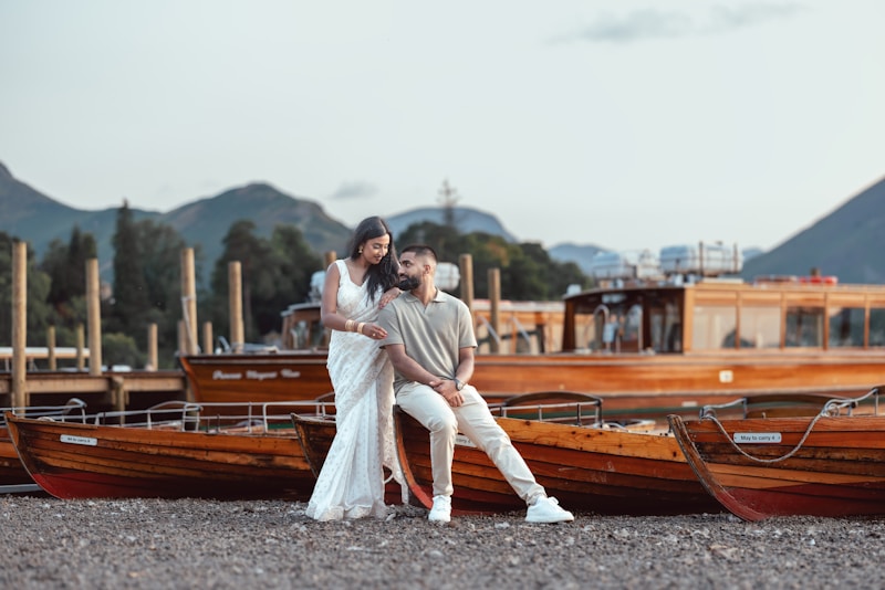 Couple by luxury yachts