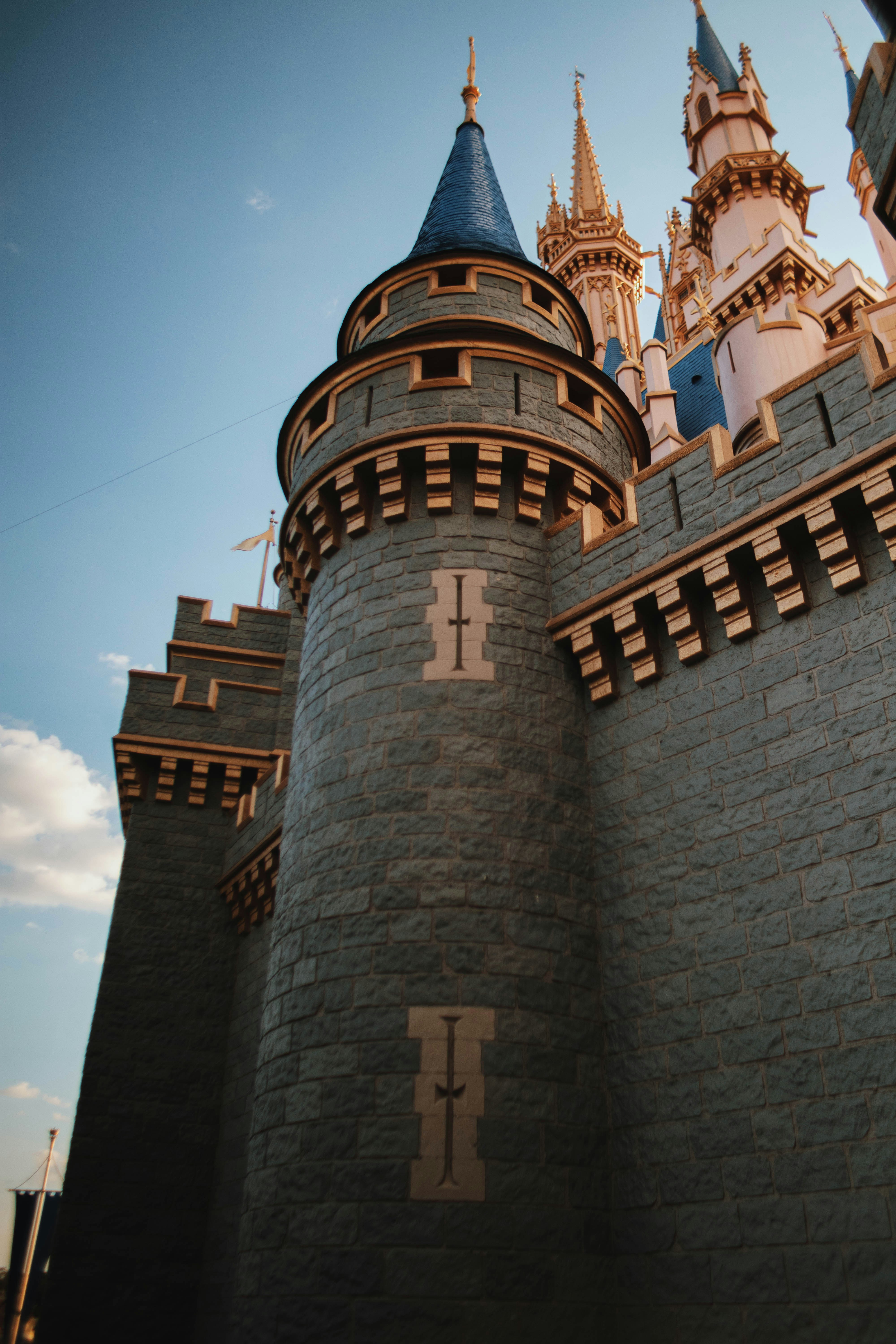 A castle with a clock on the side of it