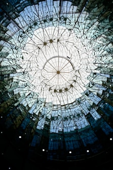 A circular glass ceiling in a building