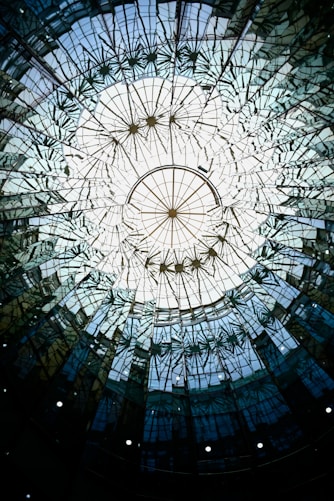 A circular glass ceiling in a building