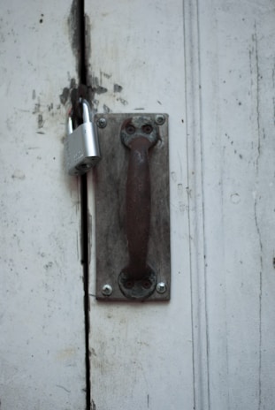 A door handle on a door with a lock on it