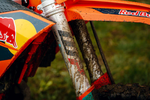 A close up of the front end of a bike