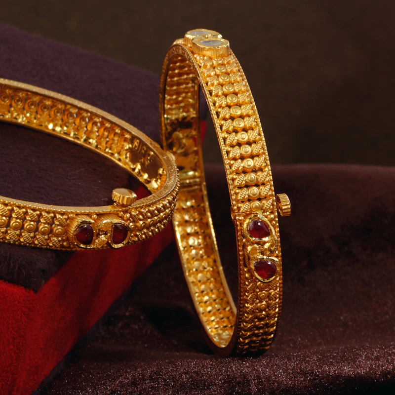 Kundan Bangle Set (2 pc) — 1 gram gold plated bangles by GoldVibe Jewellery