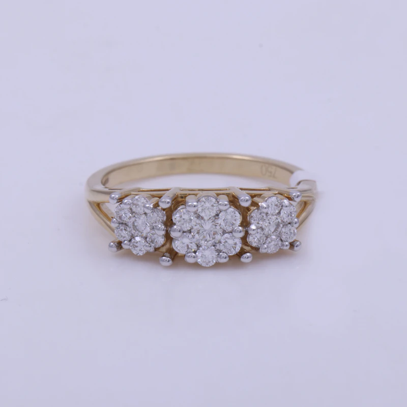 Three-stone diamond cluster engagement ring