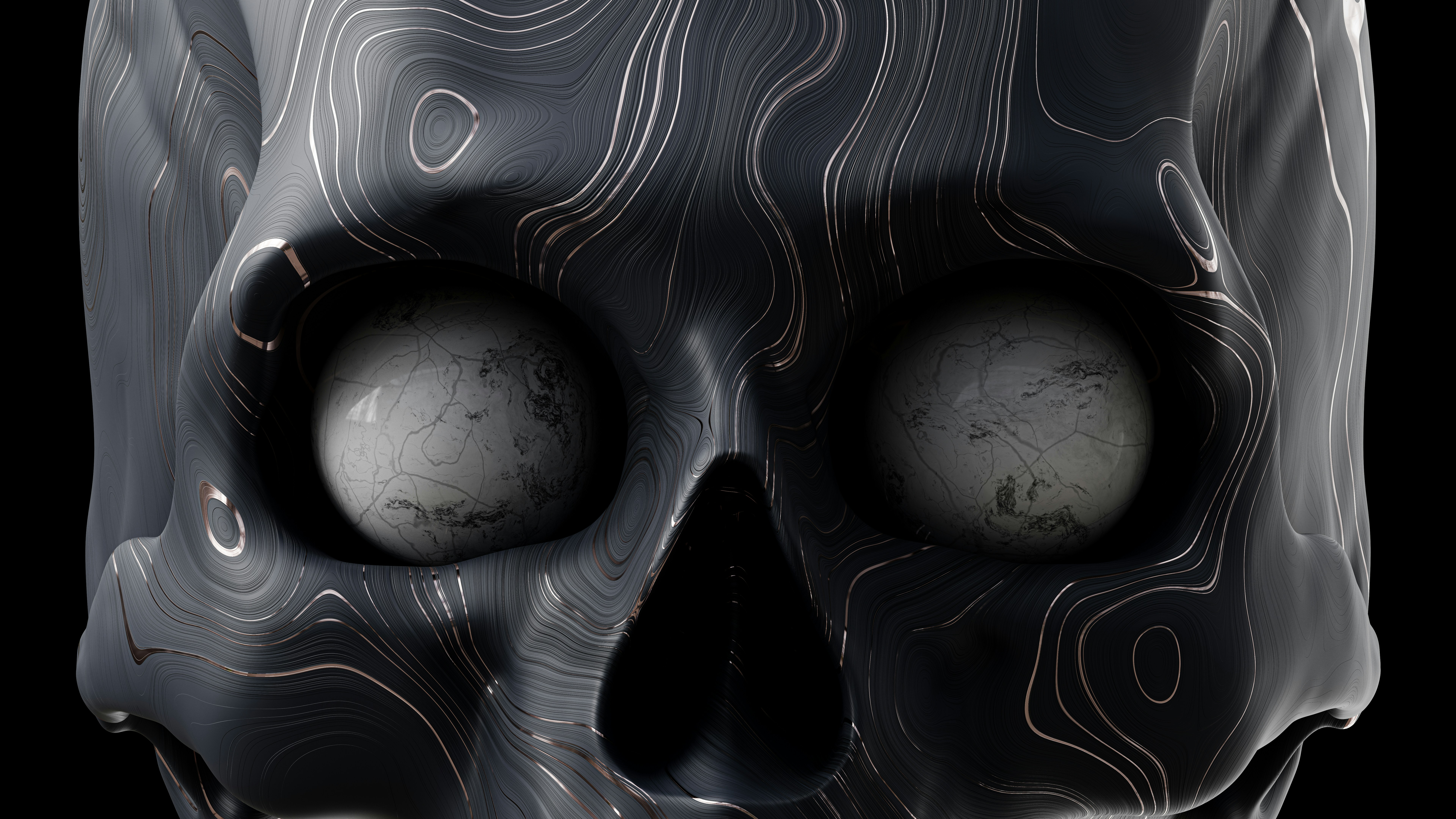 A black and white skull with two eyes