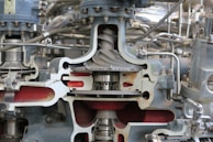 A close up of a machine with many pipes