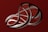 A red and white logo with a spiral design