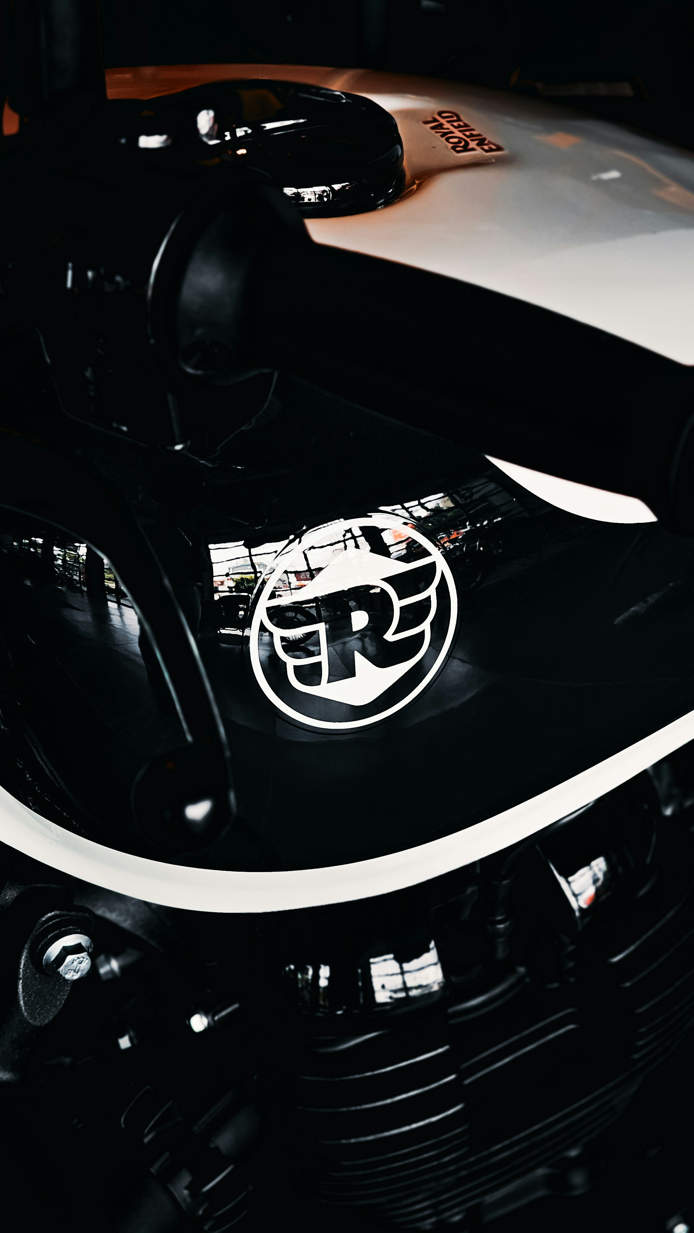A close up of the hood of a motorcycle