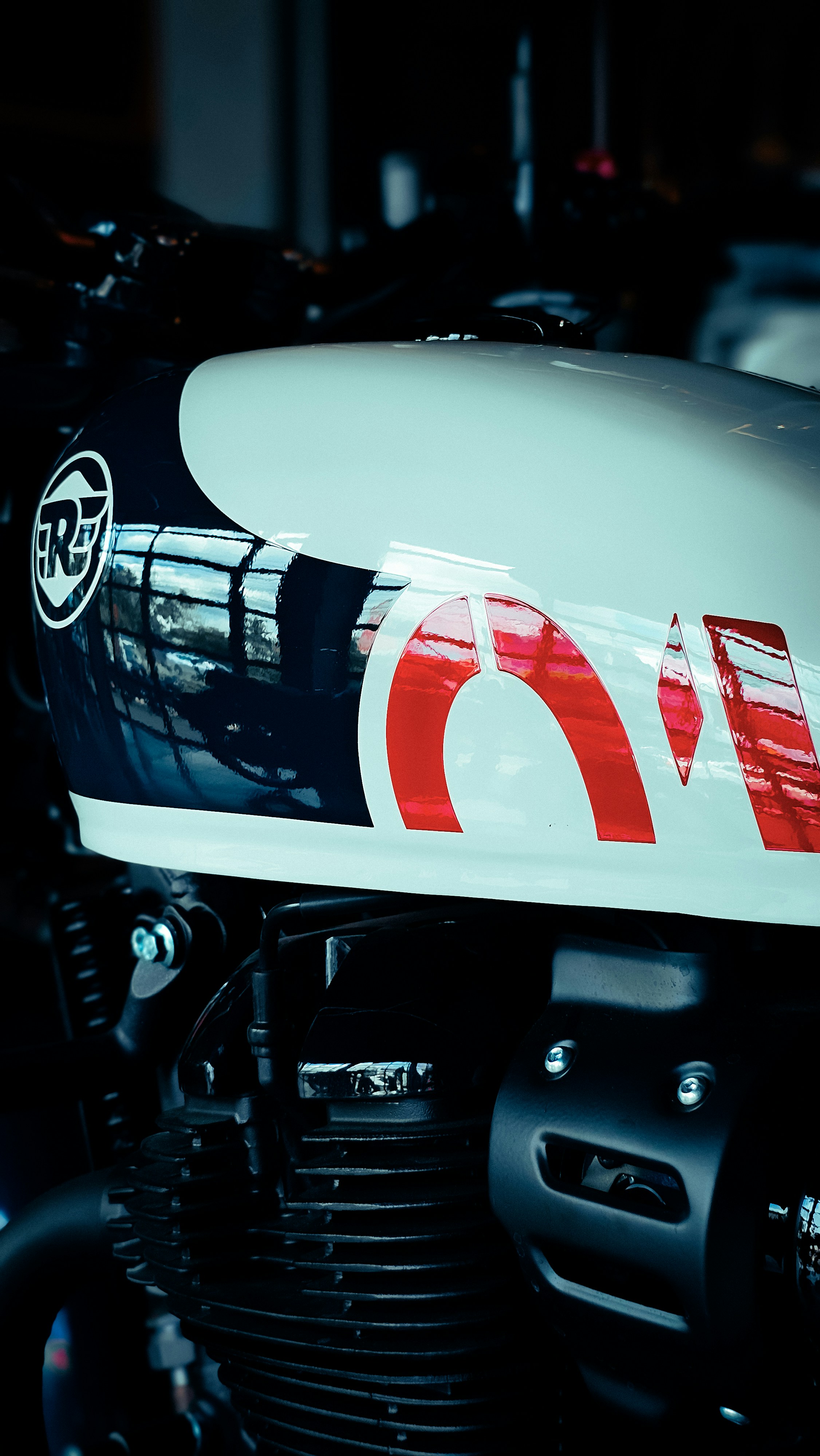 A close up of a motorcycle parked in a garage