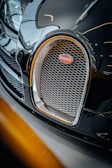 A close up of the front of a bugatti car