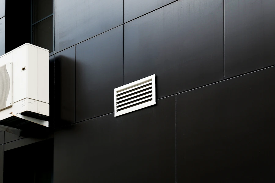 Air conditioning equipment on a dark exterior wall