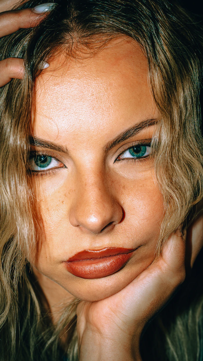 Close-up of clear, even skin with visible pores minimized