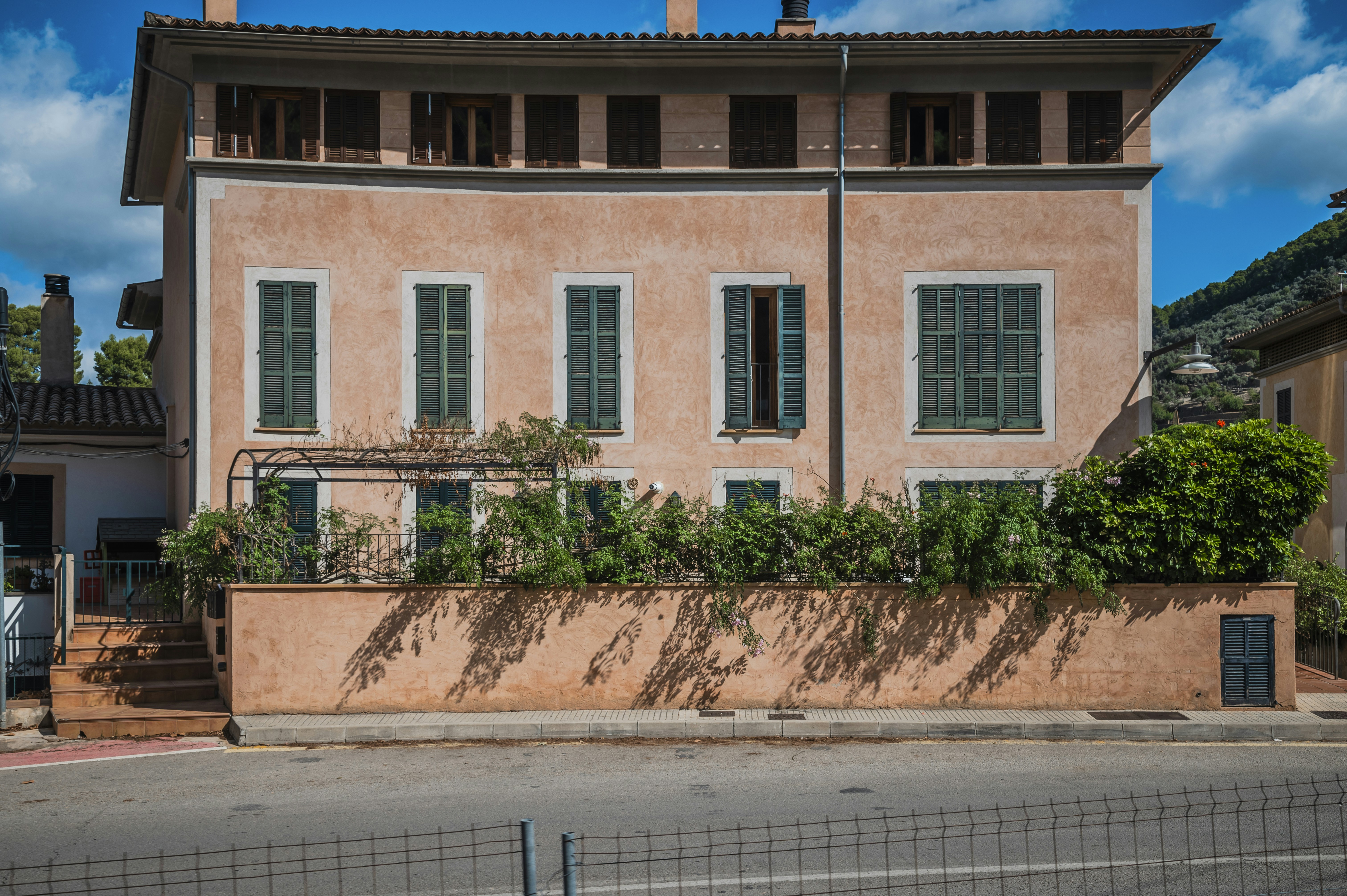An old building with a fence around it
