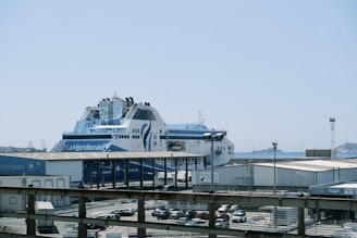 A large cruise ship docked at a dock