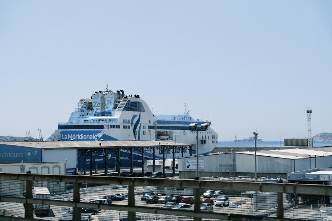 A large cruise ship docked at a dock