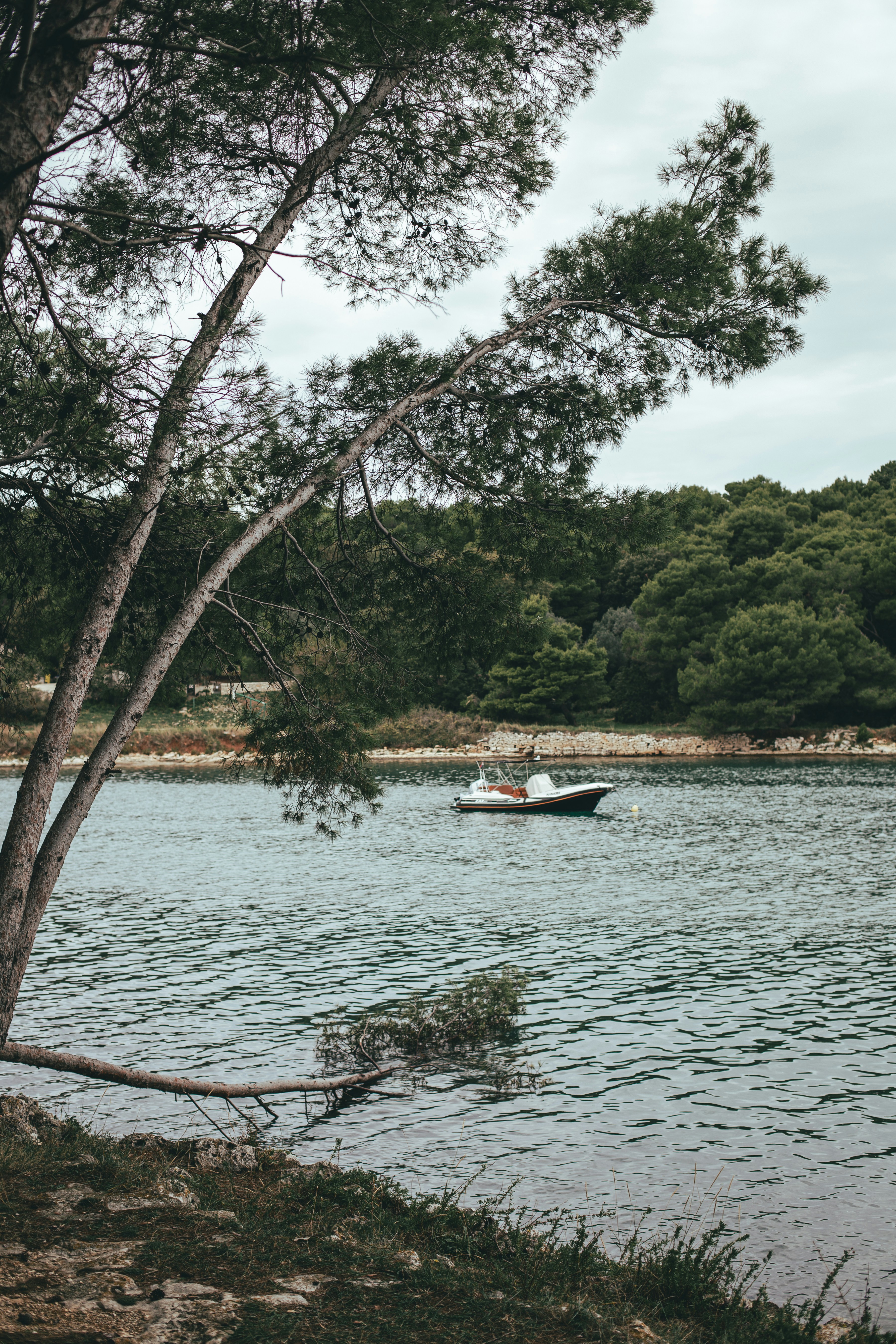 A couple of boats floating on top of a lake