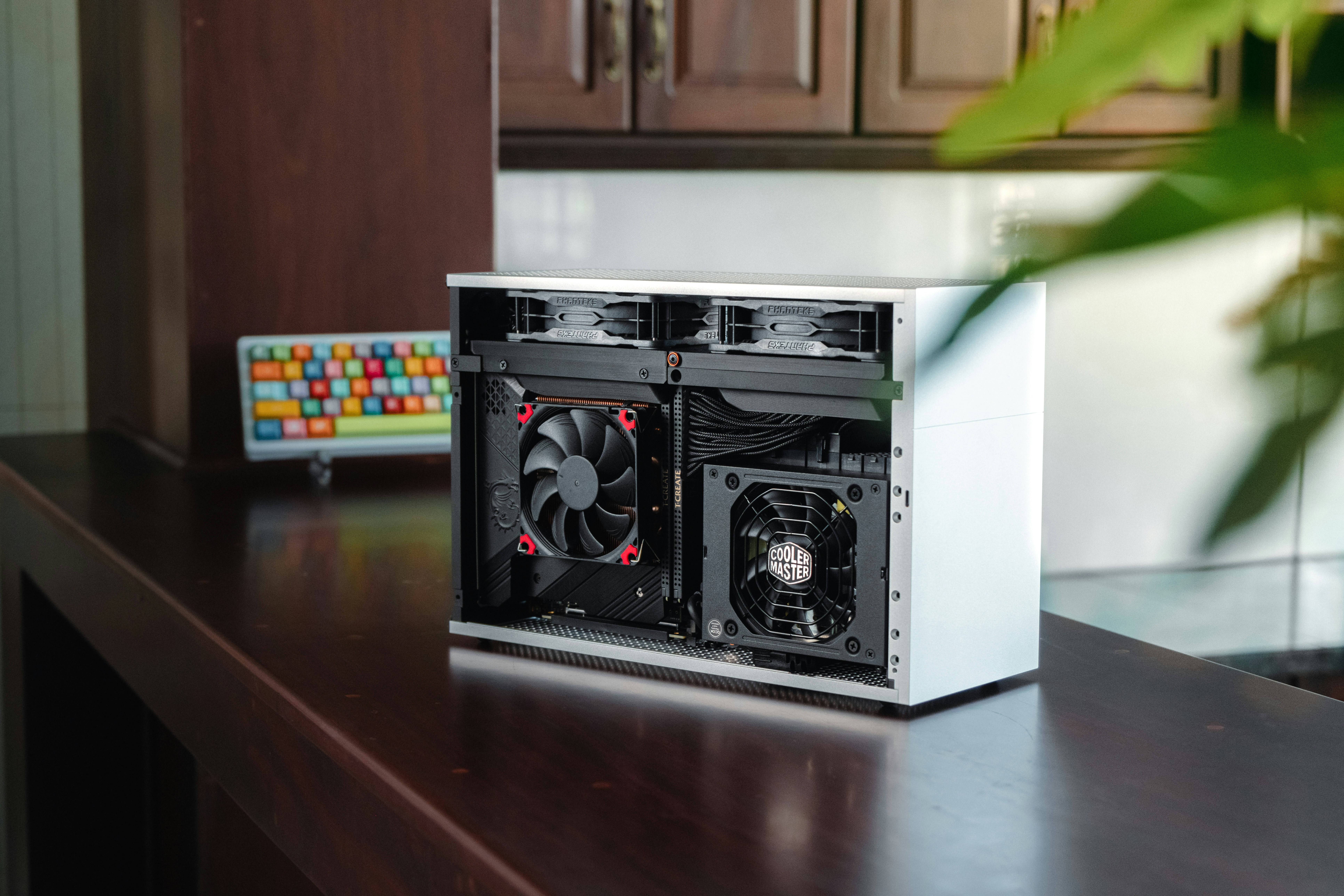 compact mini pc desktop chassis on minimalist wooden desk