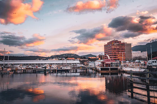 Boats moored in a Hobart harbour