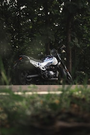 A motorcycle parked on the side of the road