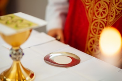 A close up of a table with a candle