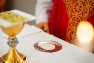 A close up of a table with a candle