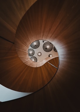 A close up view of a spiral staircase