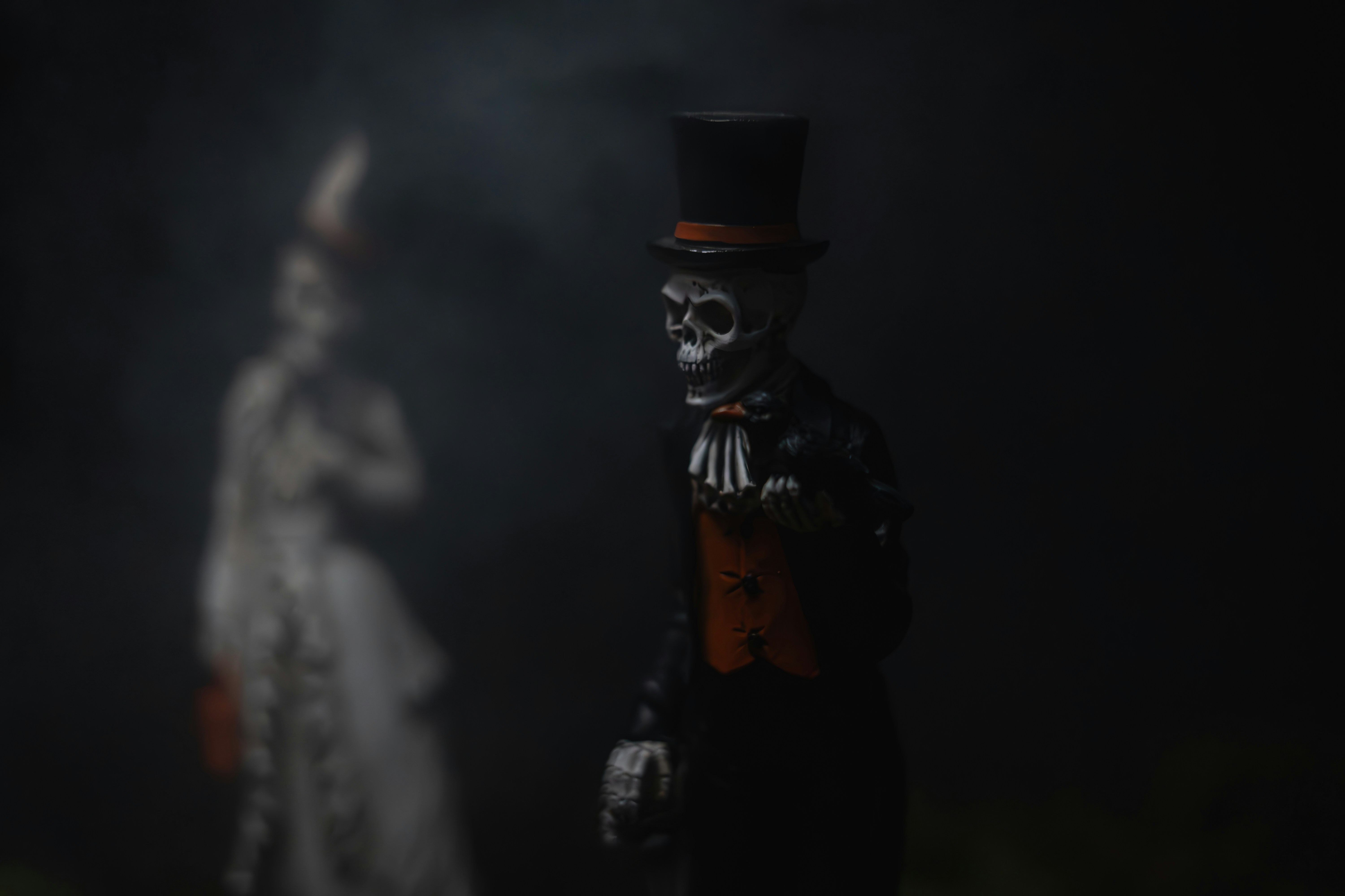 Skeleton with man in top hat