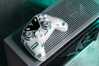 A video game console sitting on top of a table