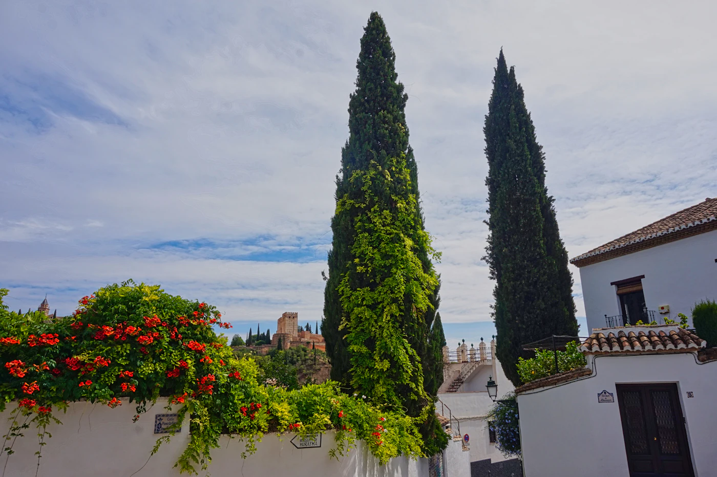 Uitzicht op de Alhambra vanuit de wijk Albaicín in Granada