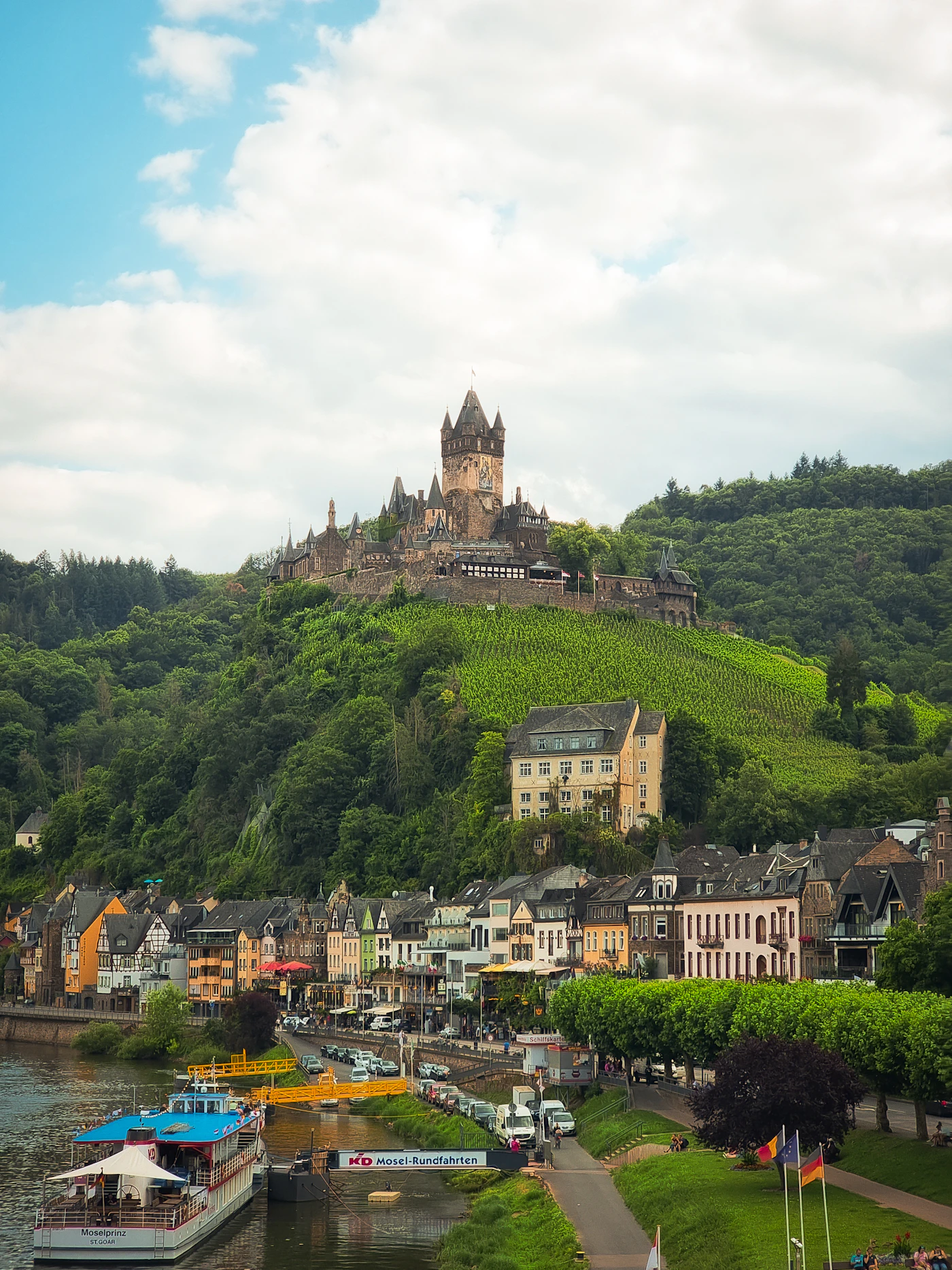 A medieval town with a hilltop castle in the Rhine Valley