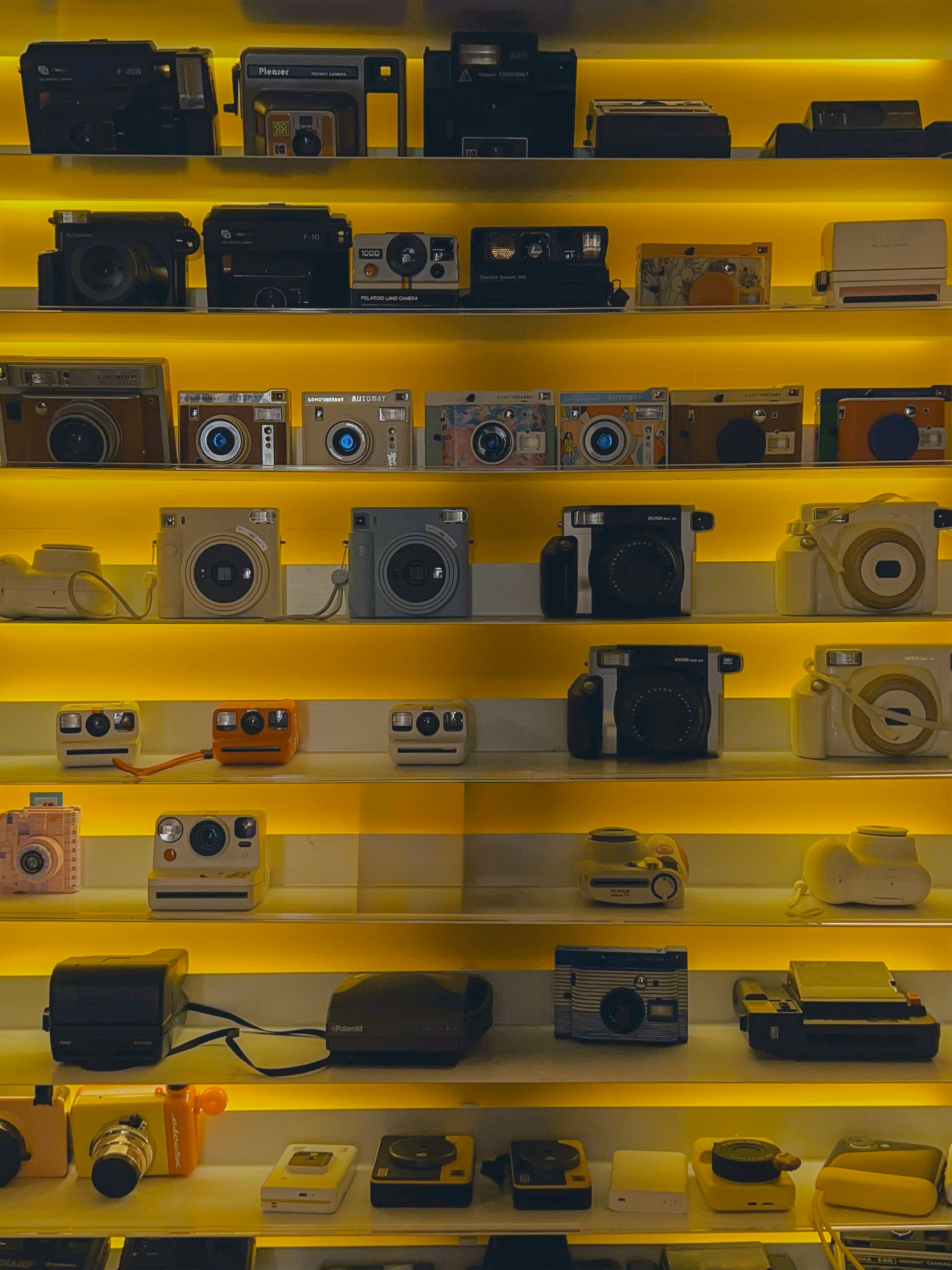 Electronics store shelves stocked with gadgets and accessories