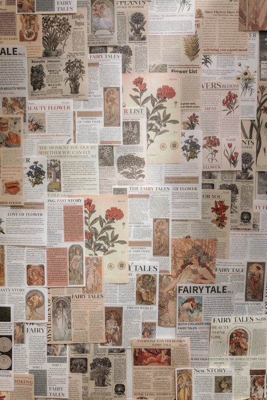 A wall covered in different types of creative paper