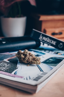 A close up of a magazine on a table