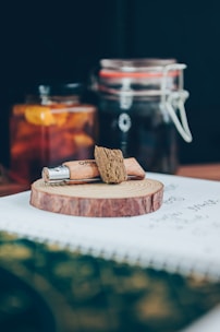 A wooden cutting board sitting on top of a table