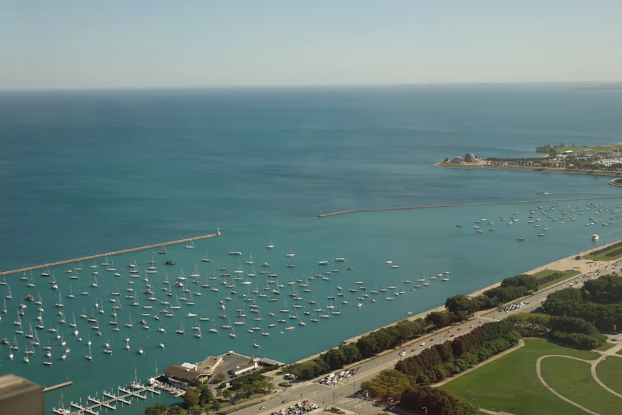 Aerial view of Chicago harbor