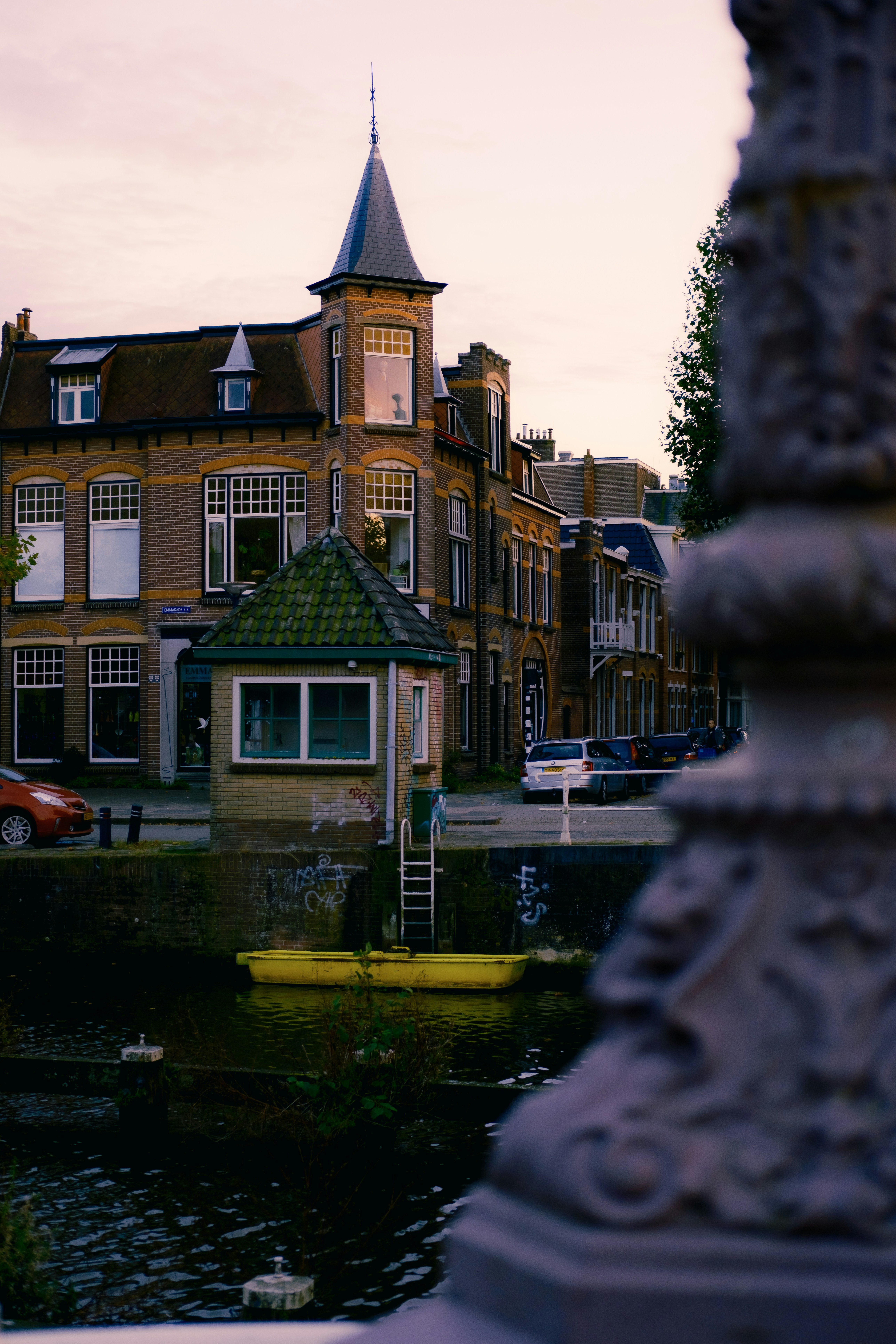 A view of a building from across a river