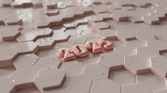 A close up of a table with a word on it