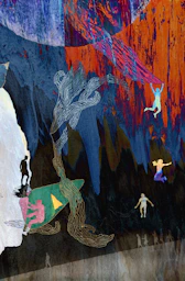 A painting of a person standing in front of a mountain