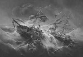 A sailing ship battling a stormy sea