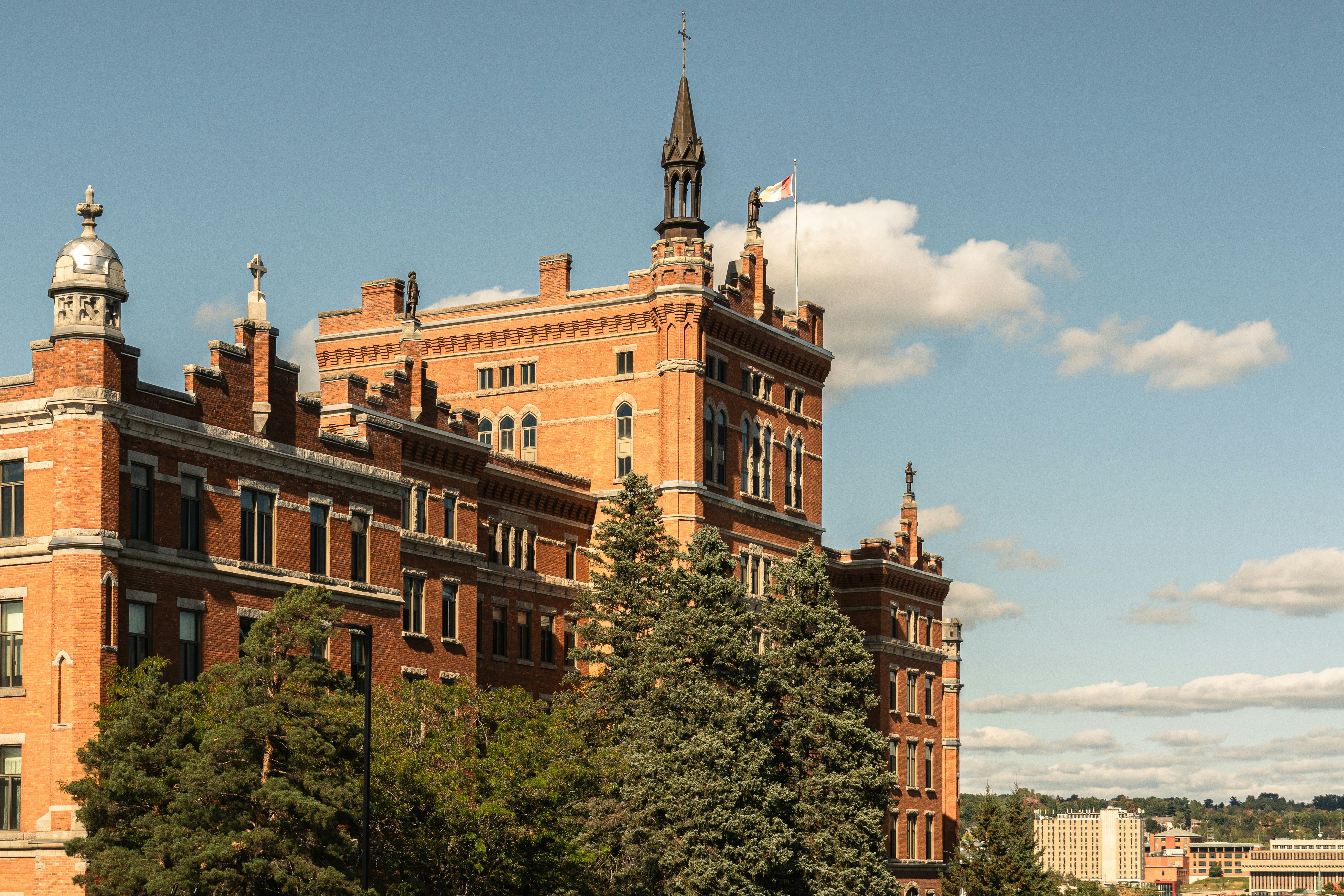 A large brick building with a clock tower
